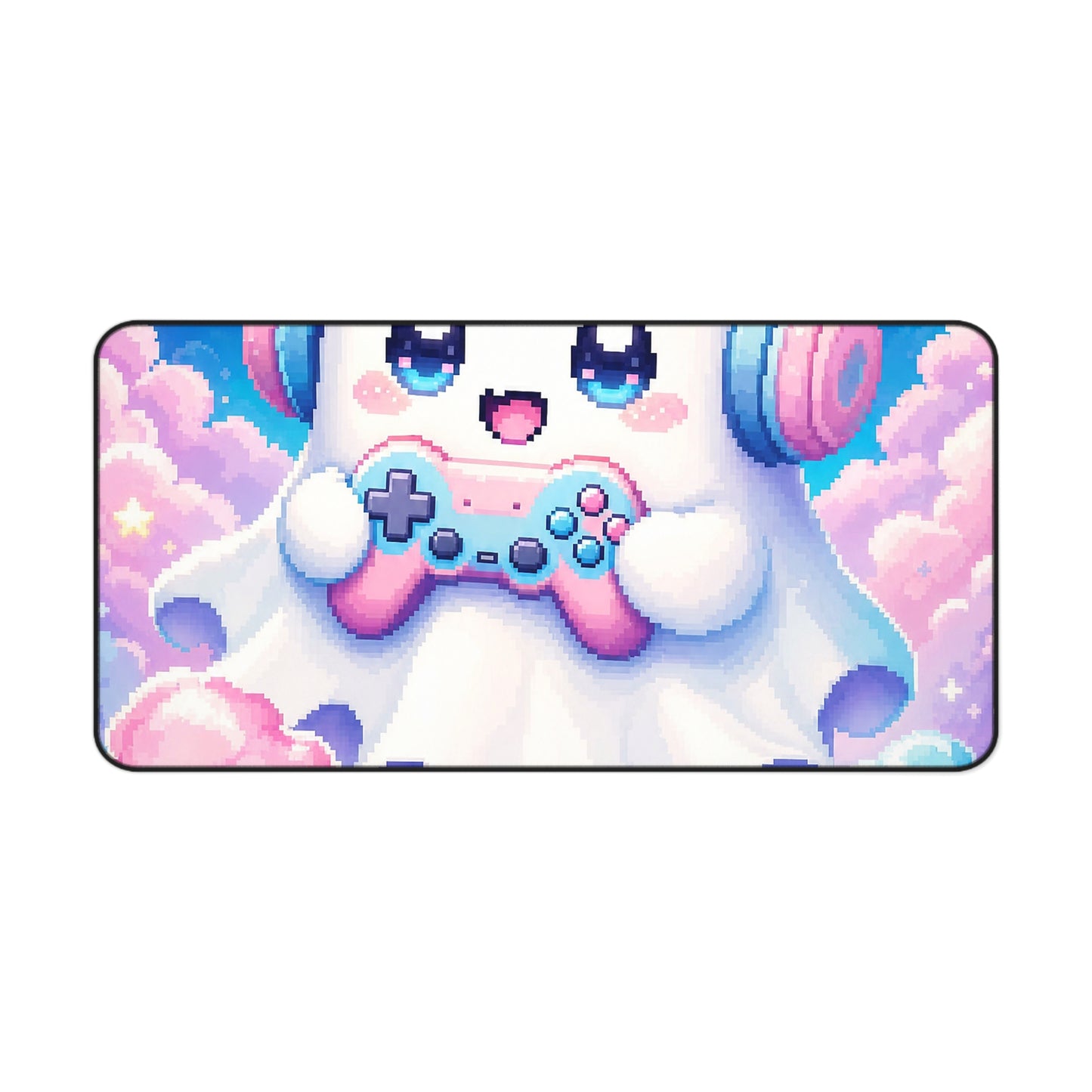 Cute Gaming Ghost With Controller - Kawaii Gaming Gaming Desk Mat