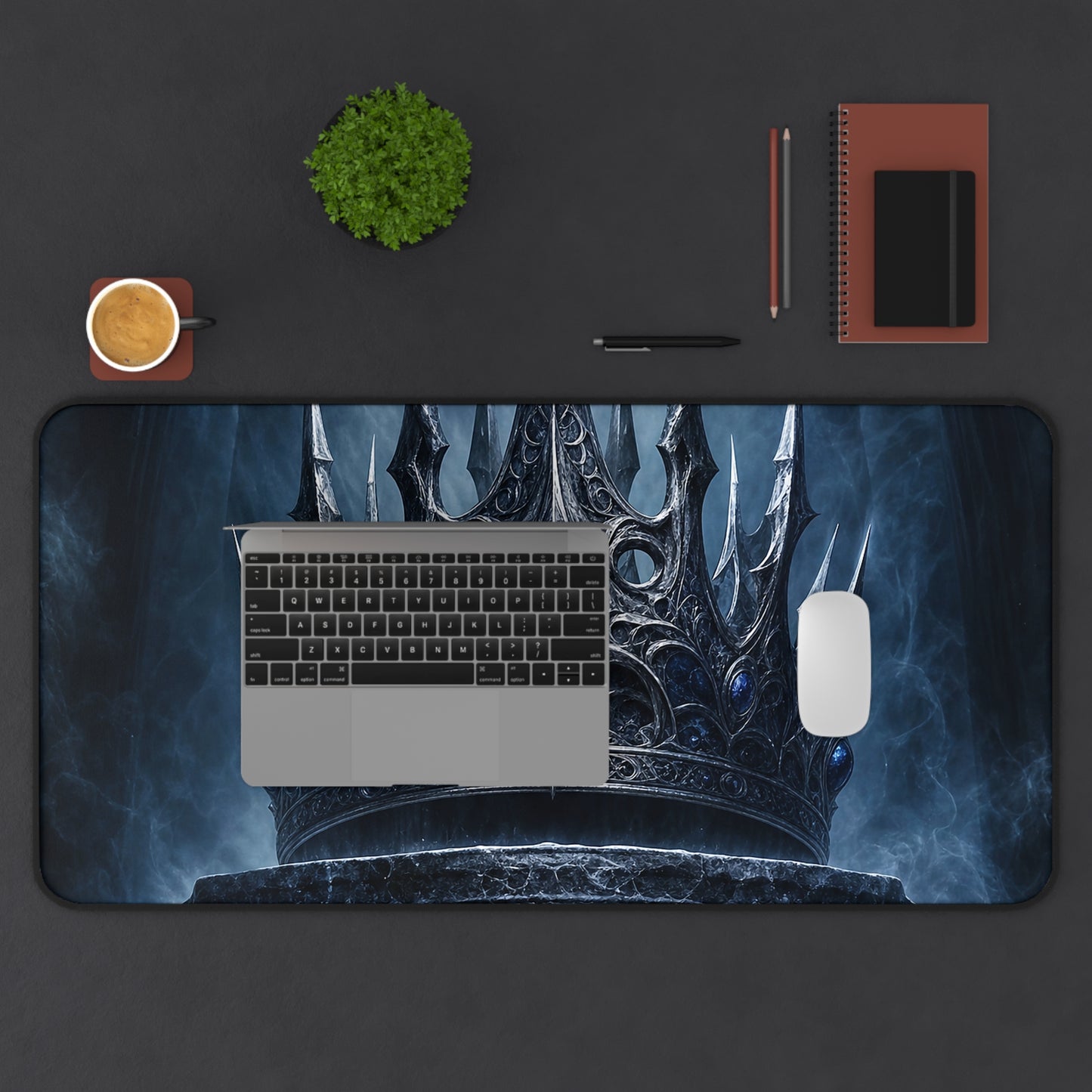 Cursed Crown On Pedestal - Dark Fantasy Gaming Desk Mat