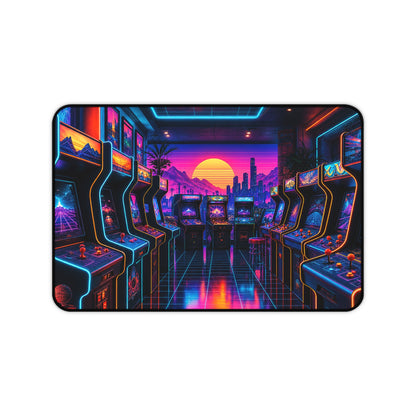 Neon Arcade With Multiple Cabinets - Gaming Culture Gaming Desk Mat