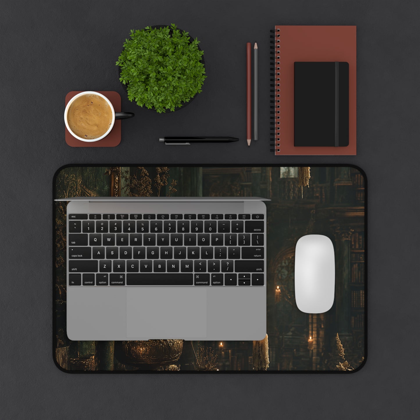 Ancient Library With Floating Candles - Dark Academia Gaming Desk Mat