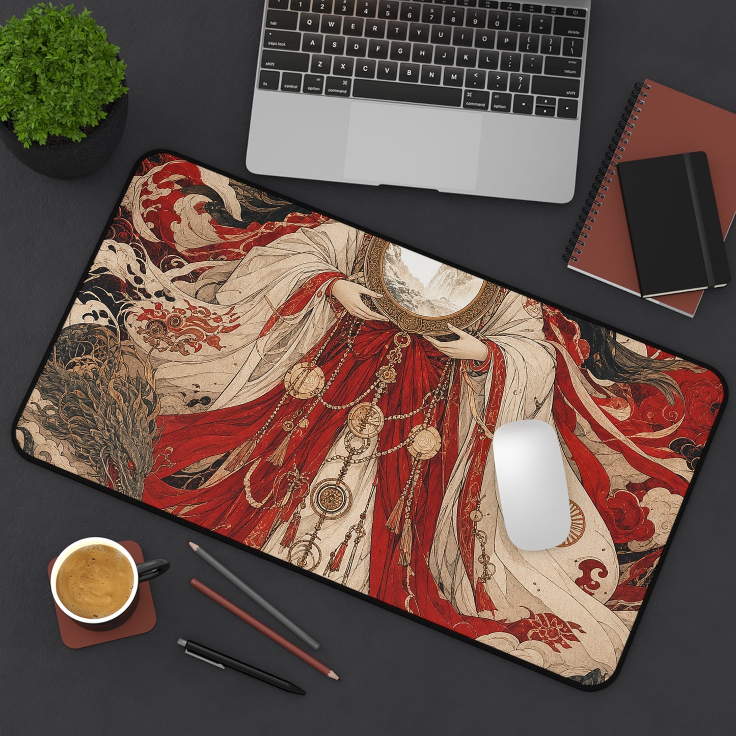 Amaterasu Sun Goddess With Mirror - Japanese Mythology Gaming Desk Mat