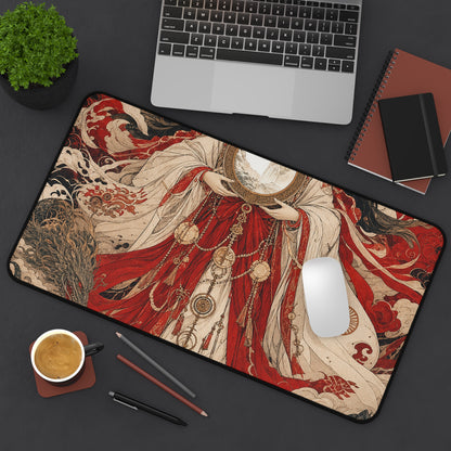 Amaterasu Sun Goddess With Mirror - Japanese Mythology Gaming Desk Mat