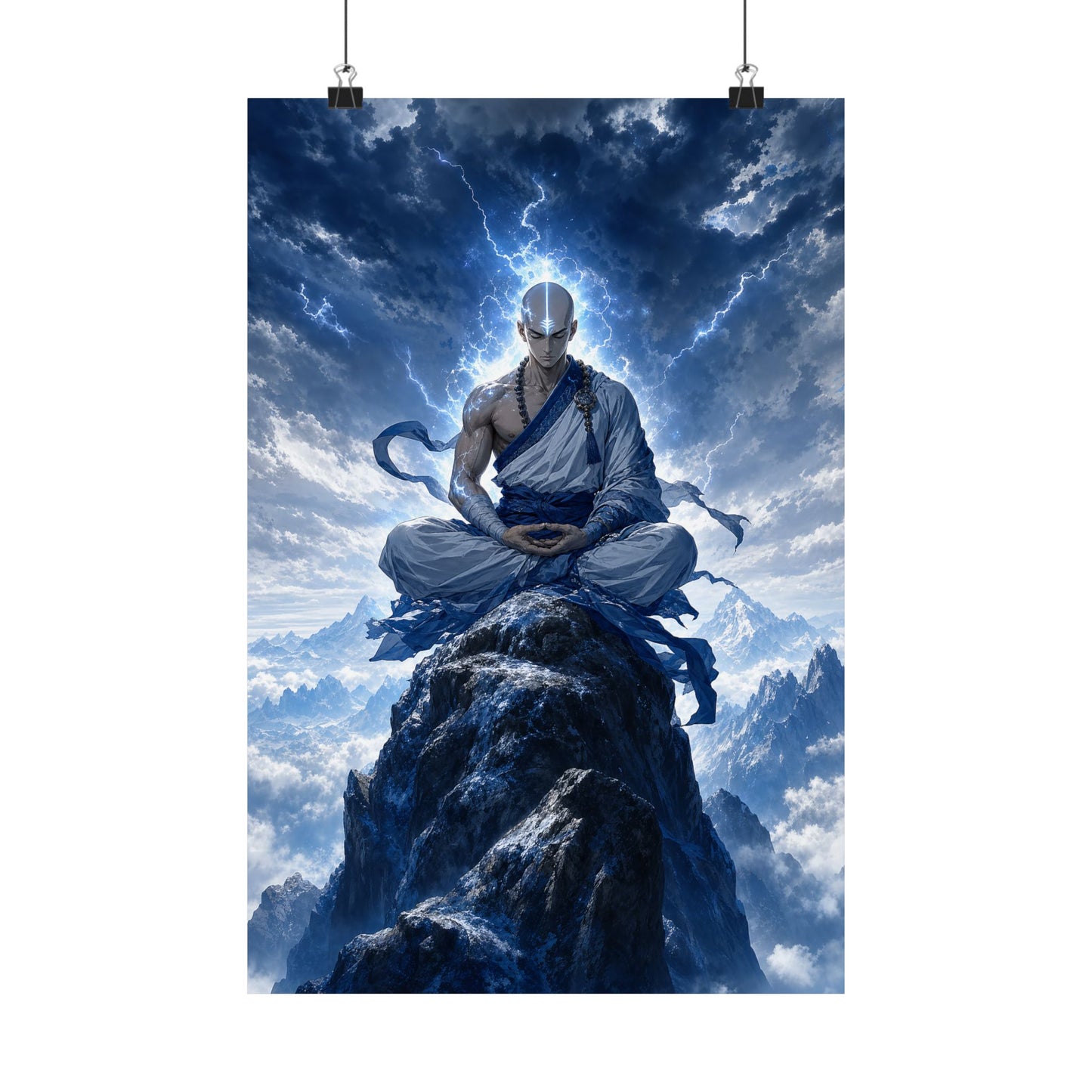 Warrior Monk Meditating On Peak - Anime Manga Art Print (Matte Poster)