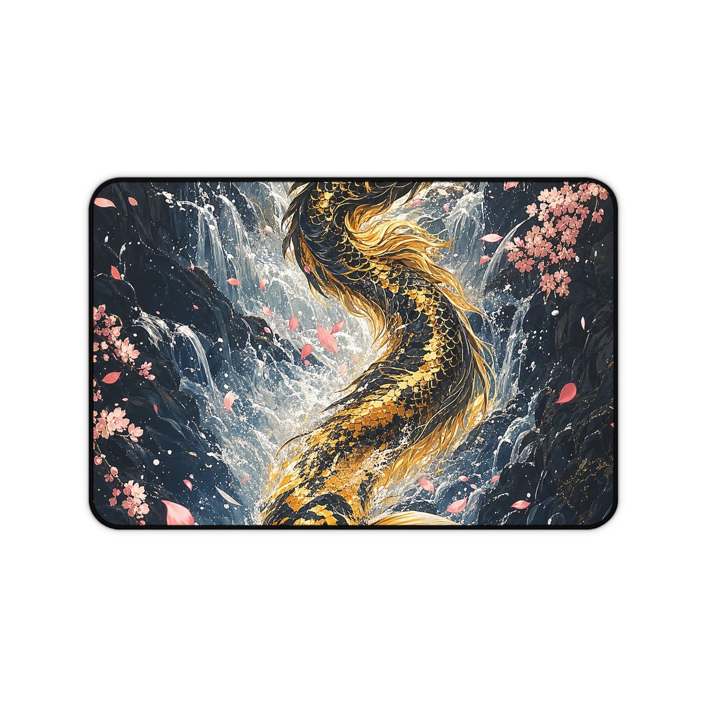 Koi Fish Swimming Upstream Becoming Dragon - Japanese Mythology Gaming Desk Mat