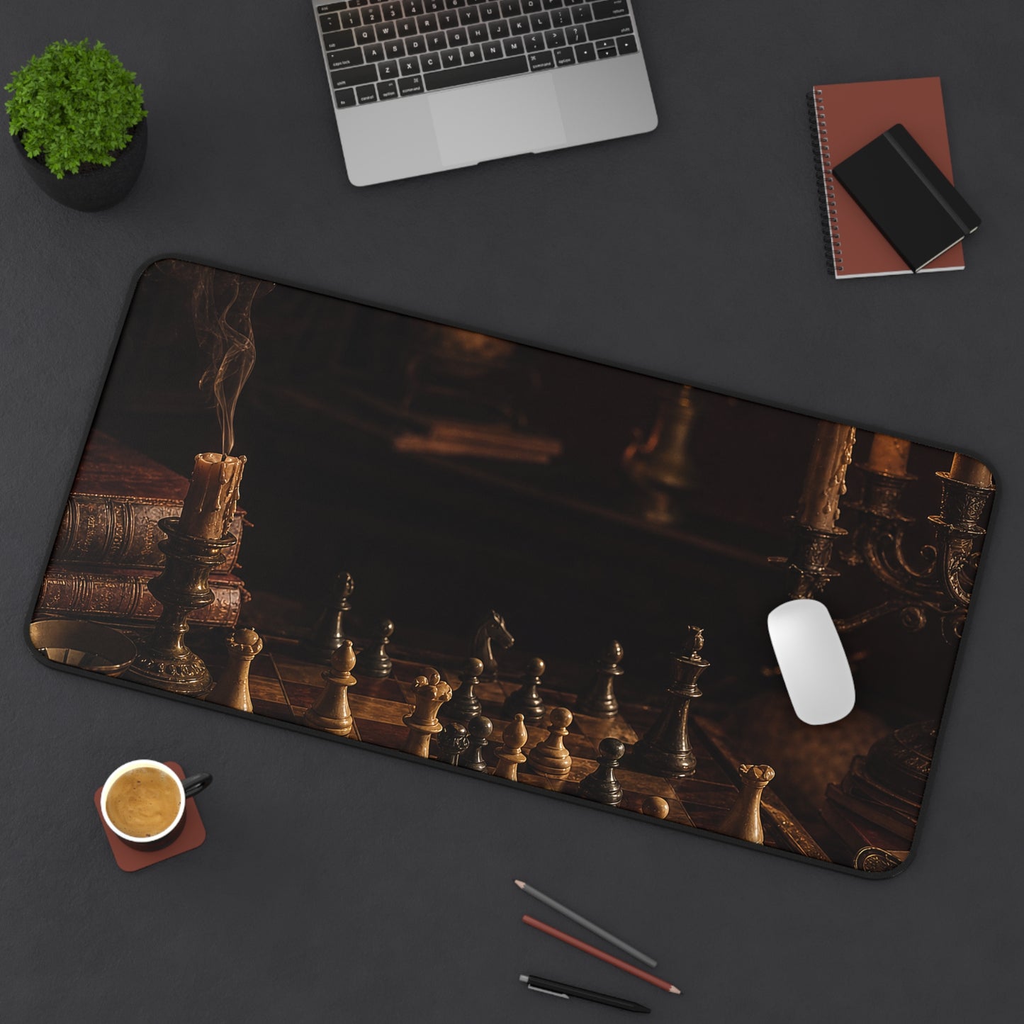 Chess Board Mid-Game In Candlelight - Dark Academia Gaming Desk Mat