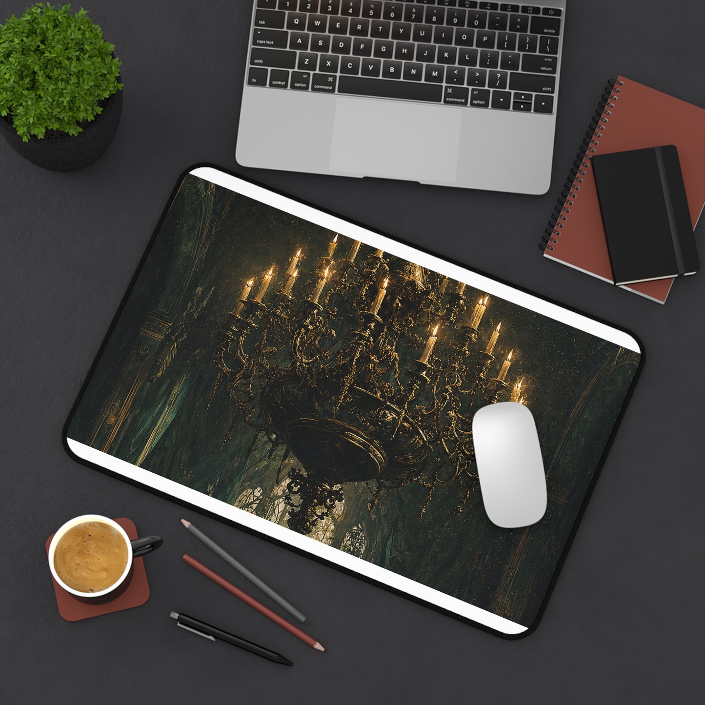 Chandelier In Ruined Hall - Dark Academia Gaming Desk Mat
