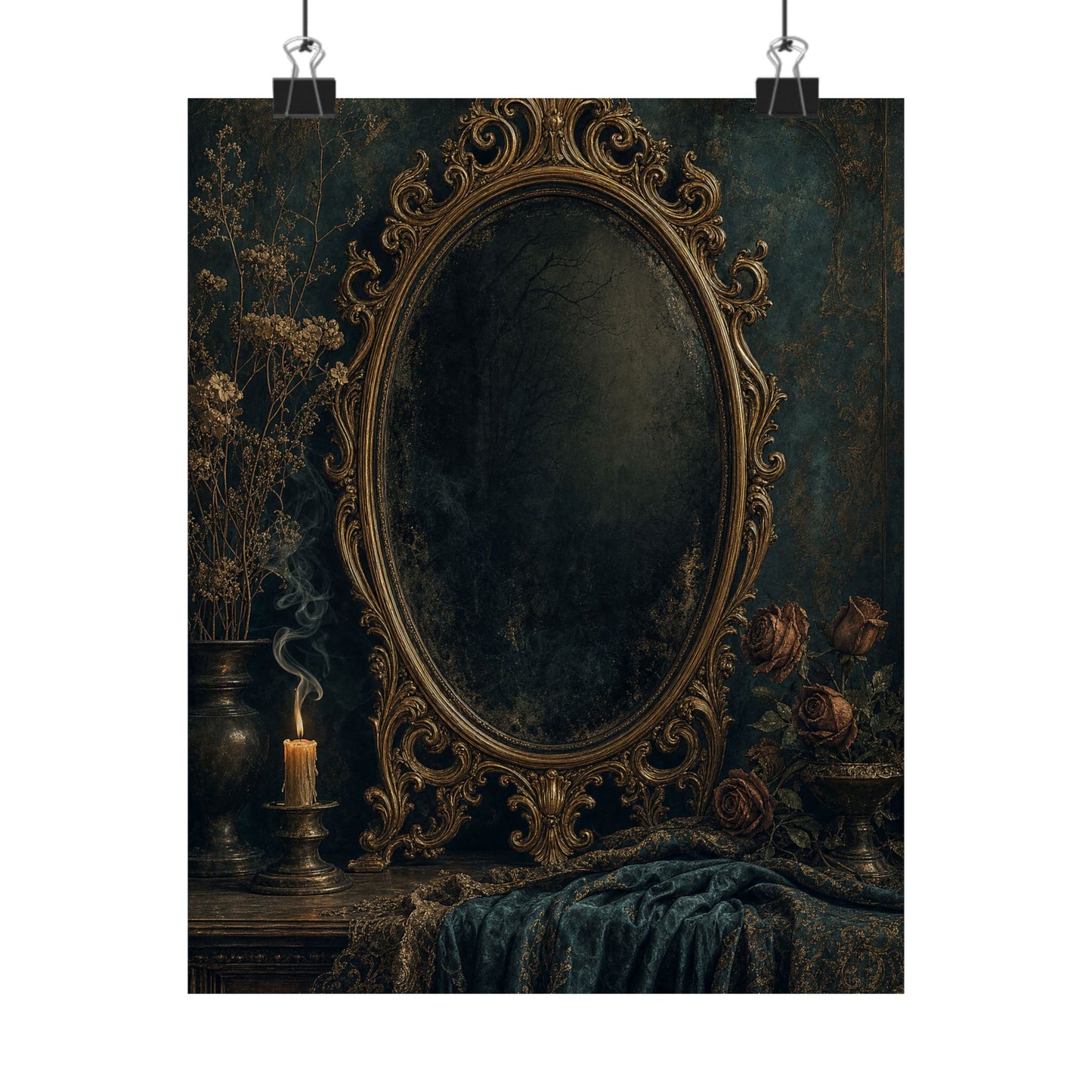 Dark Mirror In Ornate Frame - Dark Academia Art Print (Matte Poster)