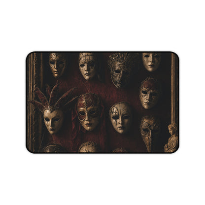 Mask Collection On Wall - Dark Academia Gaming Desk Mat