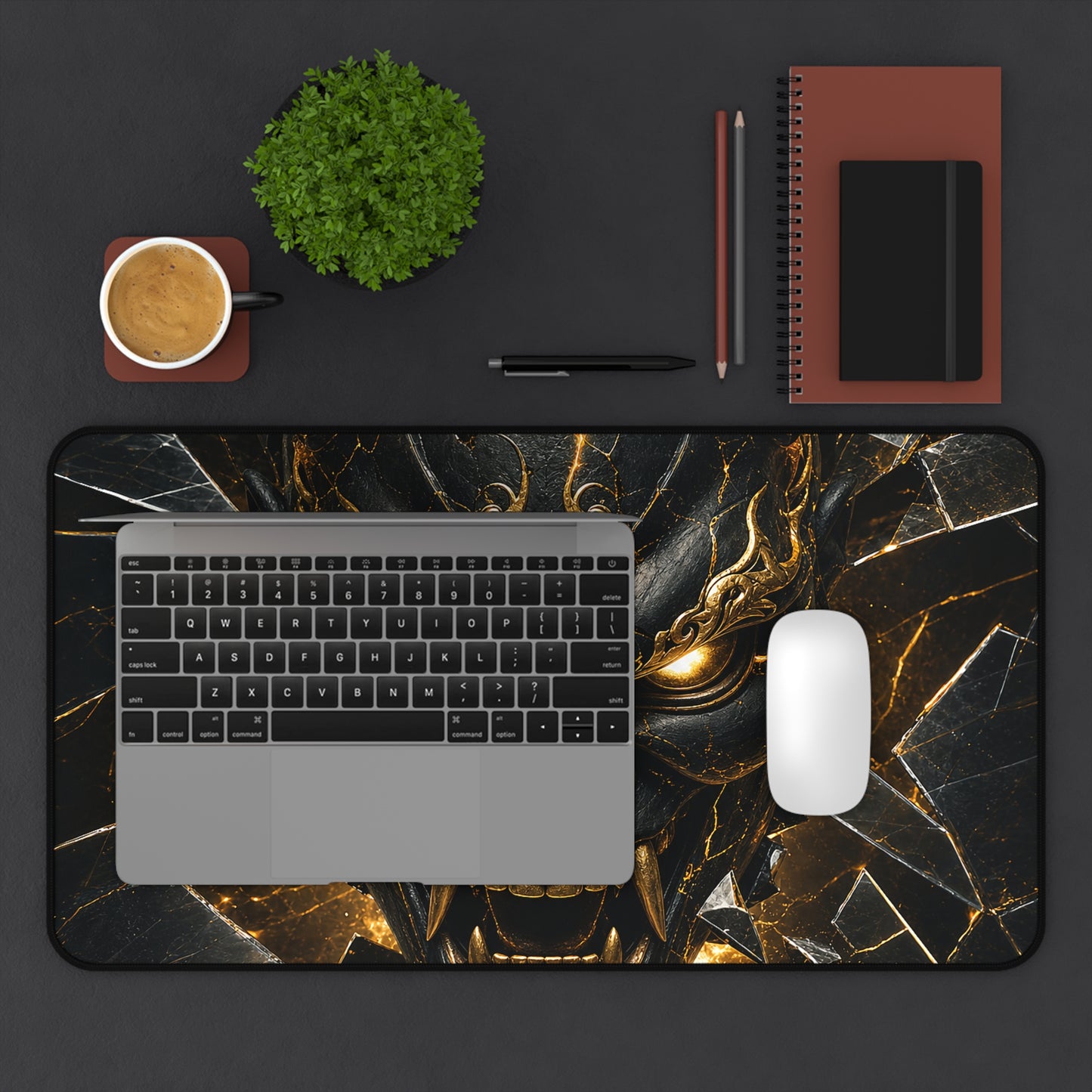 Oni Mask With Broken Glass - Sudoni Brand Gaming Desk Mat