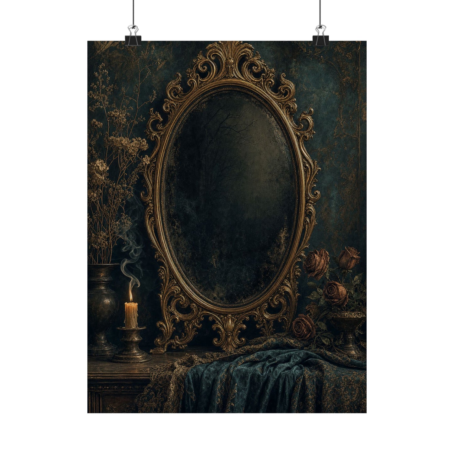 Dark Mirror In Ornate Frame - Dark Academia Art Print (Matte Poster)
