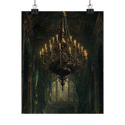 Chandelier In Ruined Hall - Dark Academia Art Print (Matte Poster)