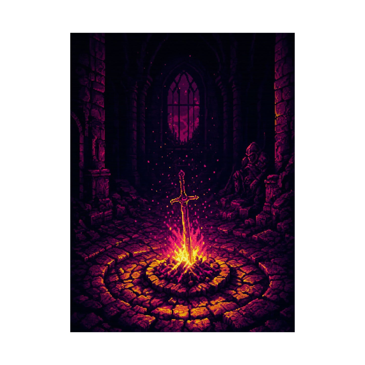 Soulsborne Bonfire In Dark Room - Gaming Culture Art Print (Matte Poster)
