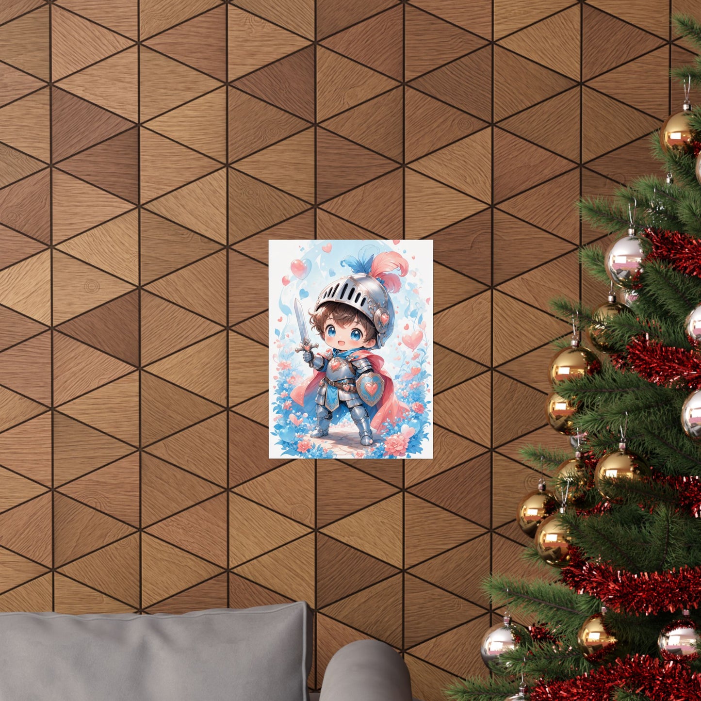 Cute Chibi Knight With Tiny Sword - Kawaii Gaming Art Print (Matte Poster)