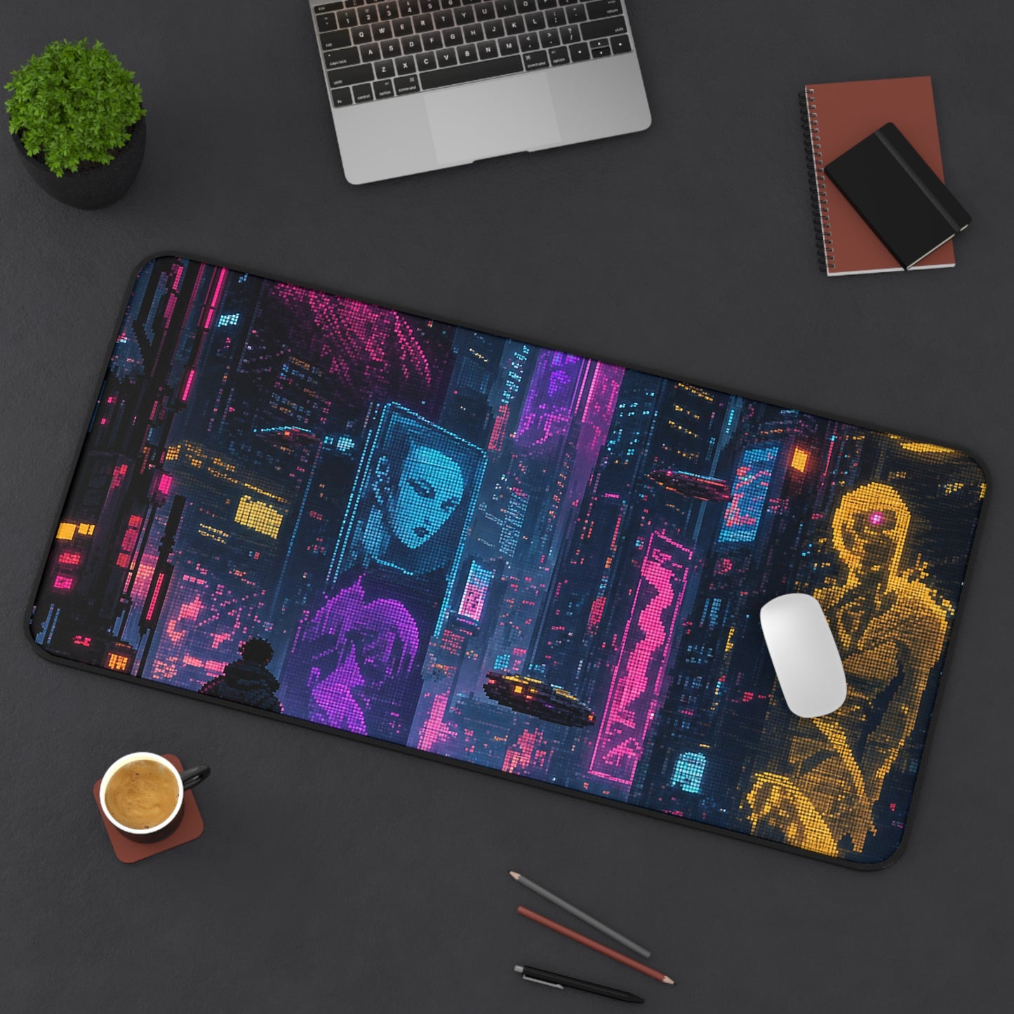Cyberpunk City With Holographic Ads - Gaming Culture Gaming Desk Mat