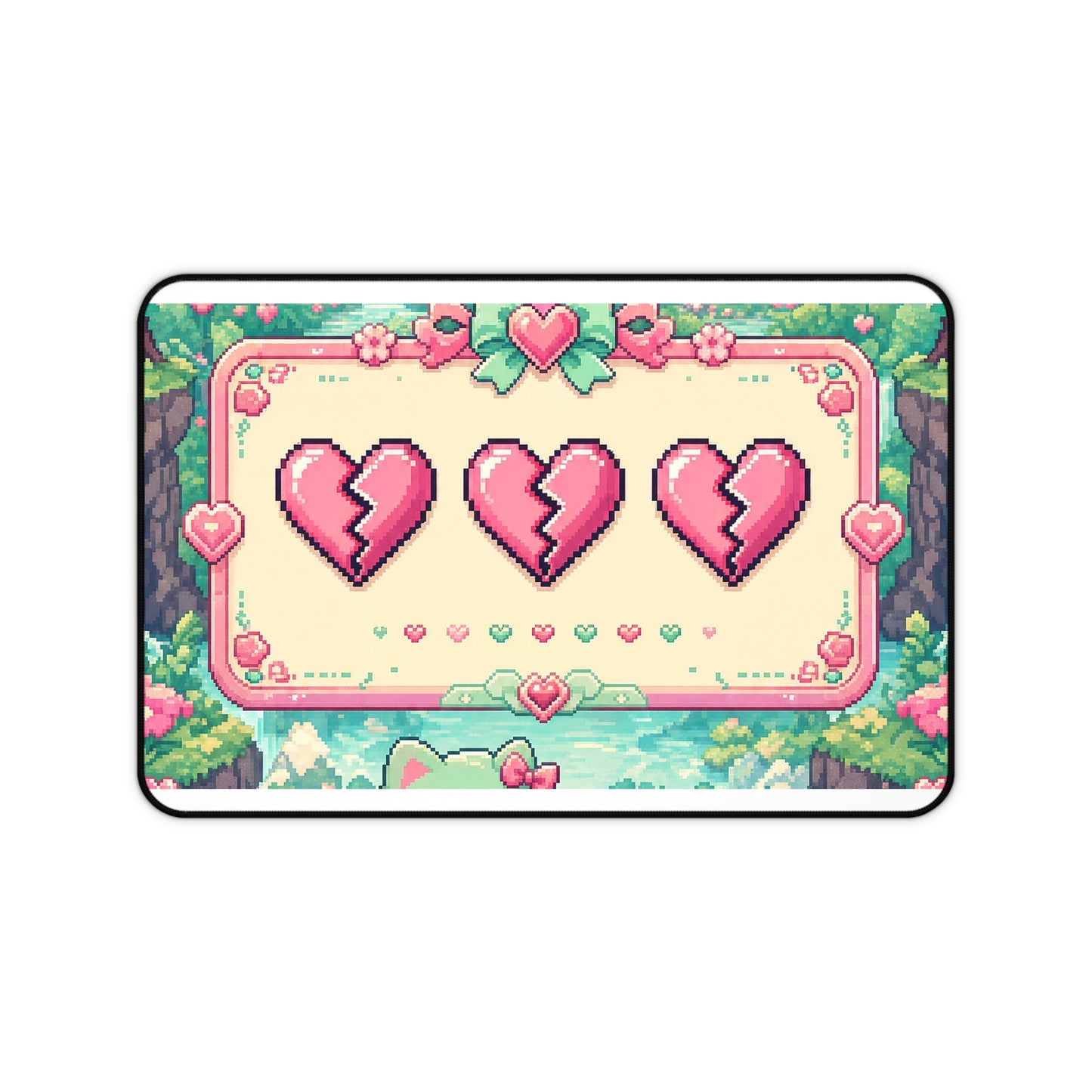Cute Game Over Screen With Hearts - Kawaii Gaming Gaming Desk Mat