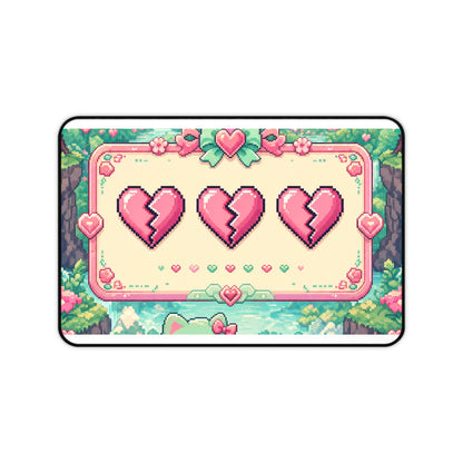 Cute Game Over Screen With Hearts - Kawaii Gaming Gaming Desk Mat