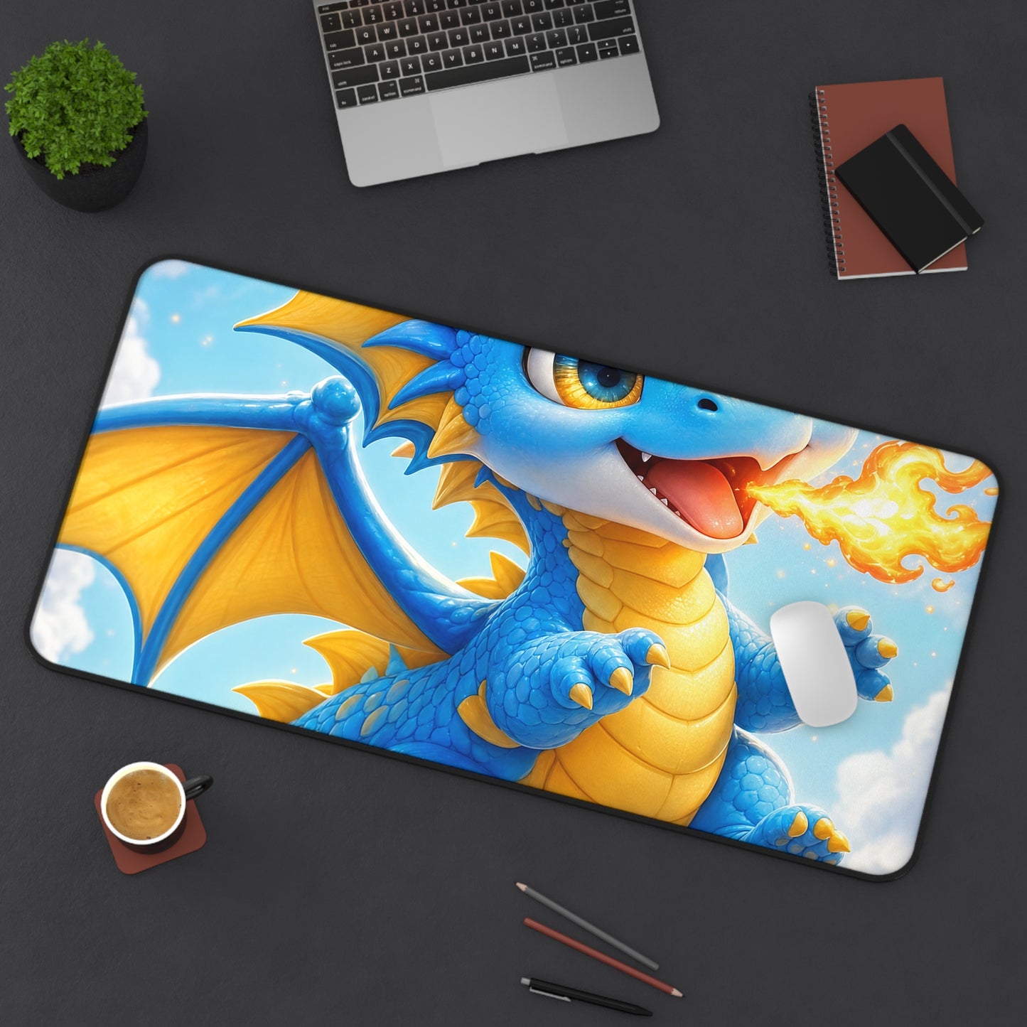 Chibi Dragon Breathing Tiny Fire - Kawaii Gaming Gaming Desk Mat