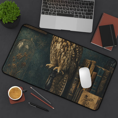 Taxidermy Owl On Bookshelf - Dark Academia Gaming Desk Mat