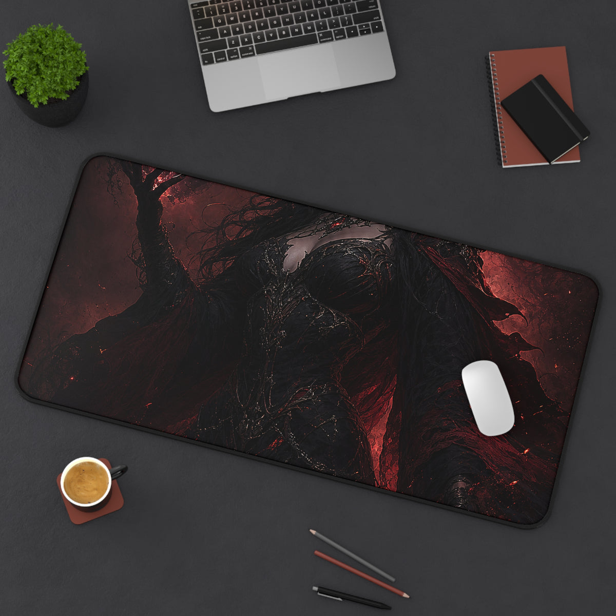 Dark Sorceress With Shadow Magic - Dark Fantasy Gaming Desk Mat