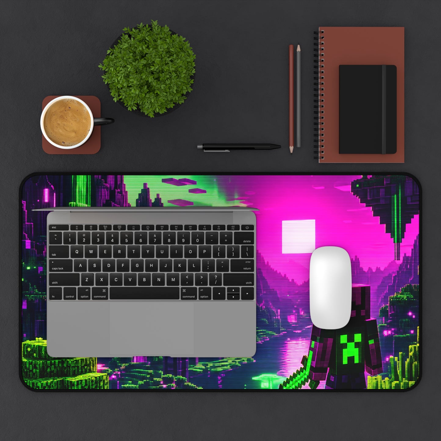Minecraft-Style Blocky Landscape - Gaming Culture Gaming Desk Mat