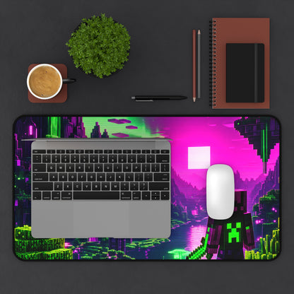 Minecraft-Style Blocky Landscape - Gaming Culture Gaming Desk Mat