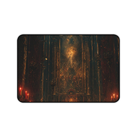 Dark Cathedral With Red Candles - Dark Fantasy Gaming Desk Mat