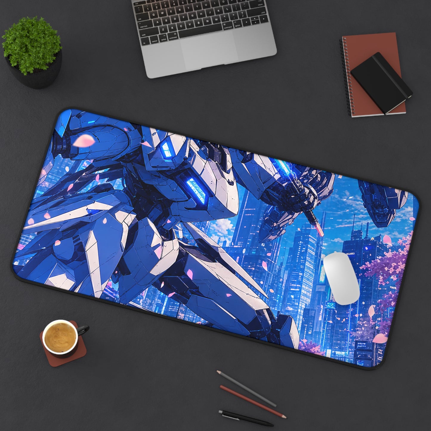 Battle Between Mechs In City - Anime Manga Gaming Desk Mat