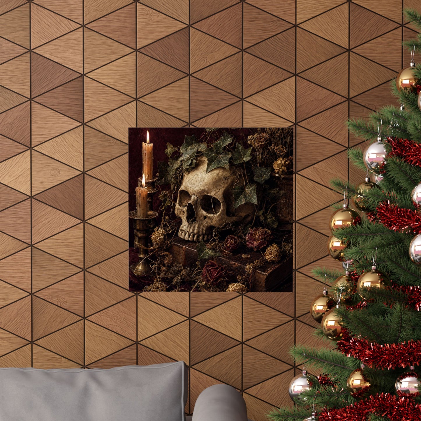 Skull With Crown Of Ivy - Dark Academia Art Print (Matte Poster)