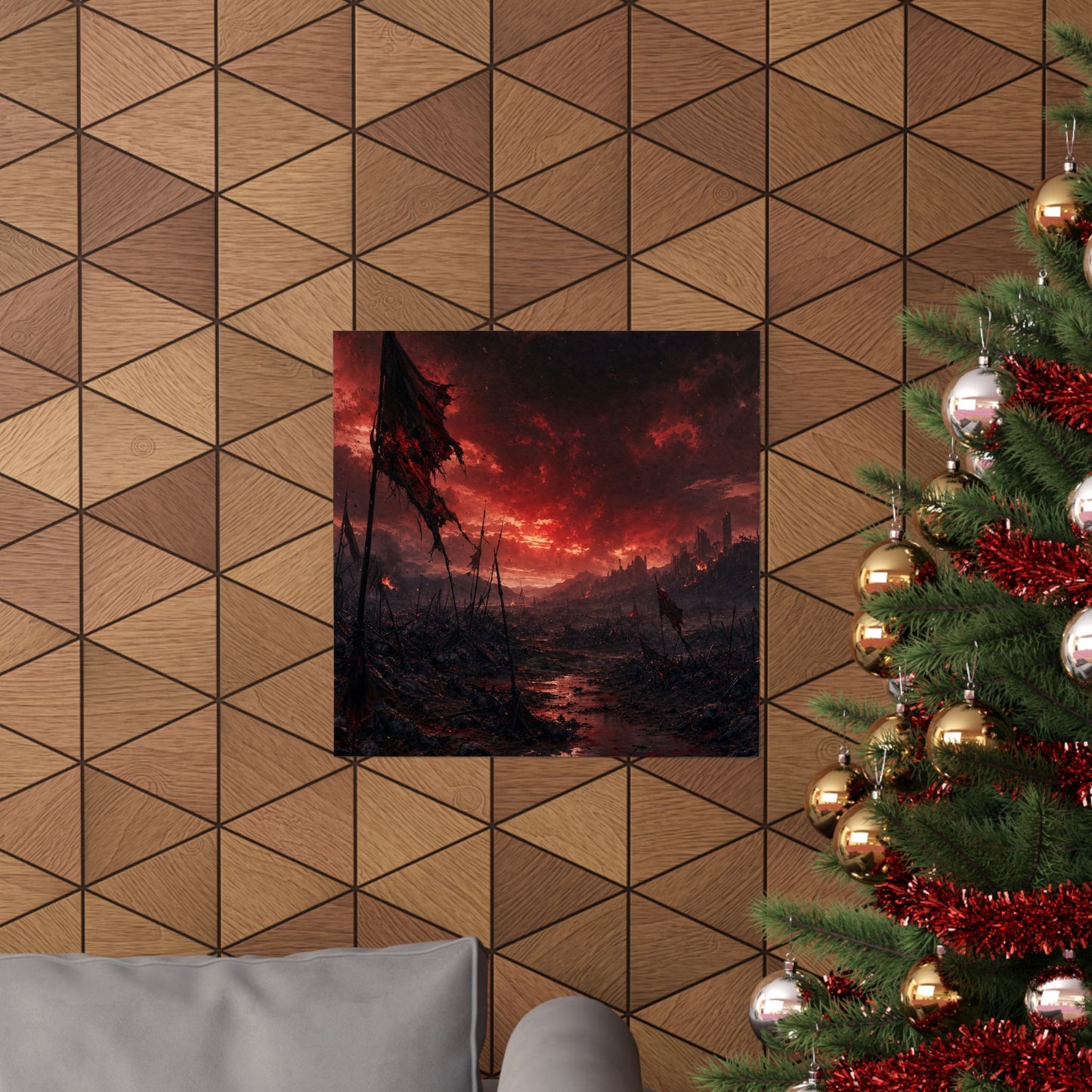 Ravaged Battlefield Under Storm Clouds - Dark Fantasy Art Print (Matte Poster)