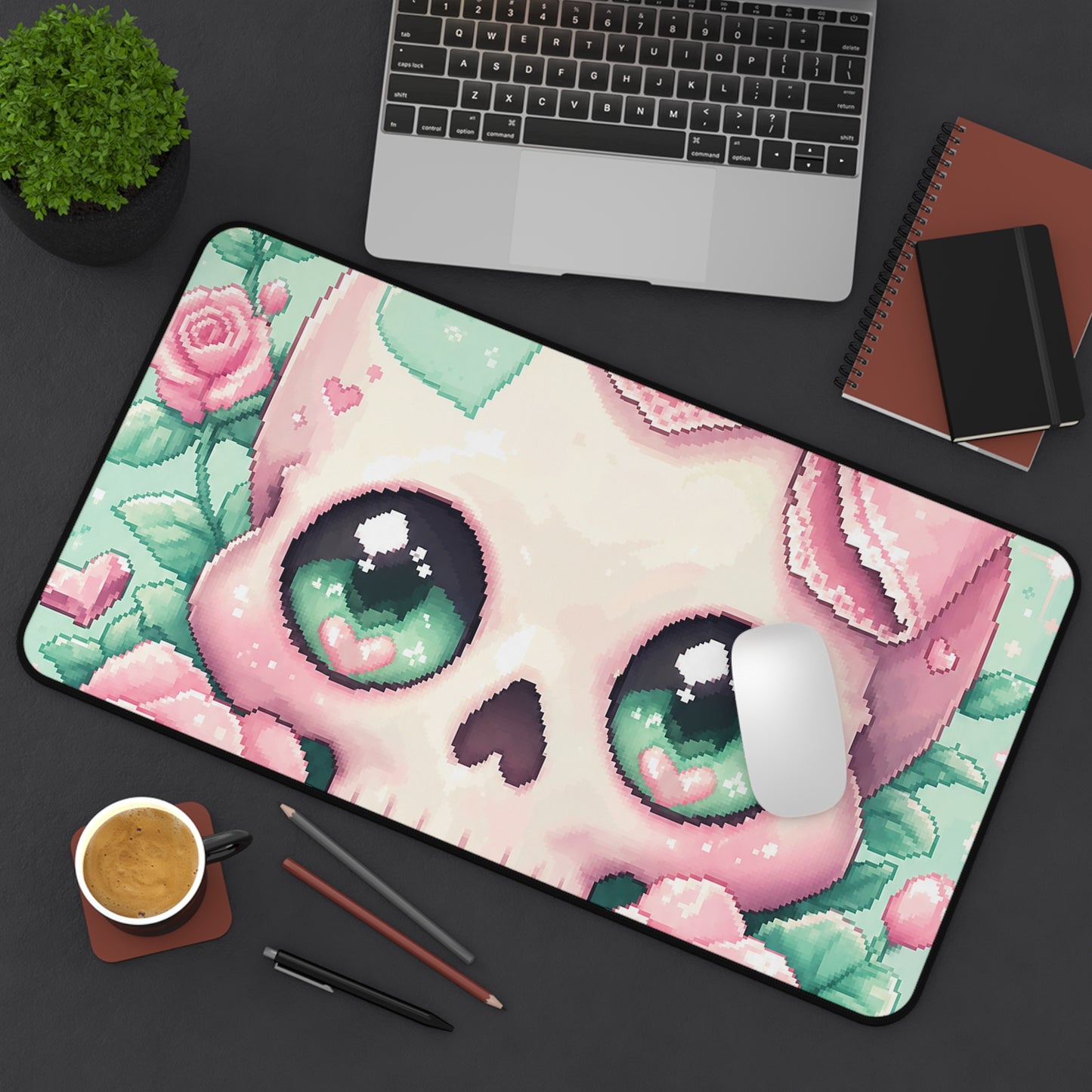 Kawaii Skull With Bow - Kawaii Gaming Gaming Desk Mat