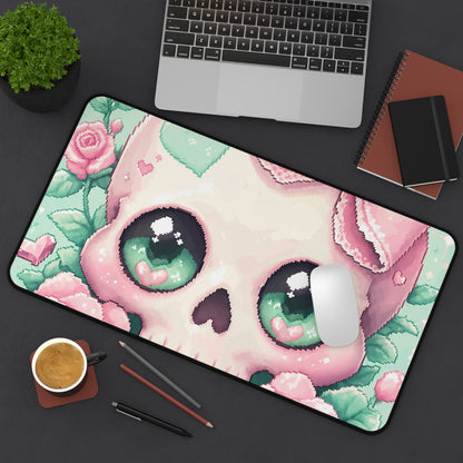 Kawaii Skull With Bow - Kawaii Gaming Gaming Desk Mat