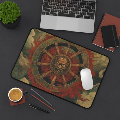 Wanyudo Burning Wheel With Face - Japanese Mythology Gaming Desk Mat