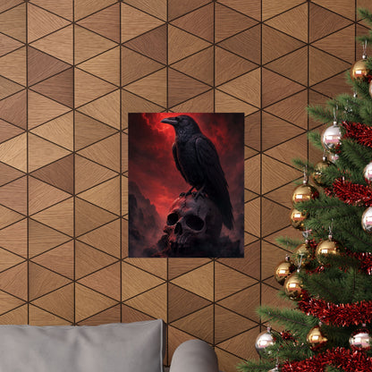 Raven Perched On Skull - Dark Fantasy Art Print (Matte Poster)