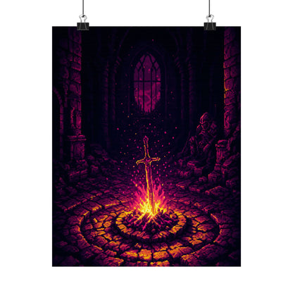 Soulsborne Bonfire In Dark Room - Gaming Culture Art Print (Matte Poster)
