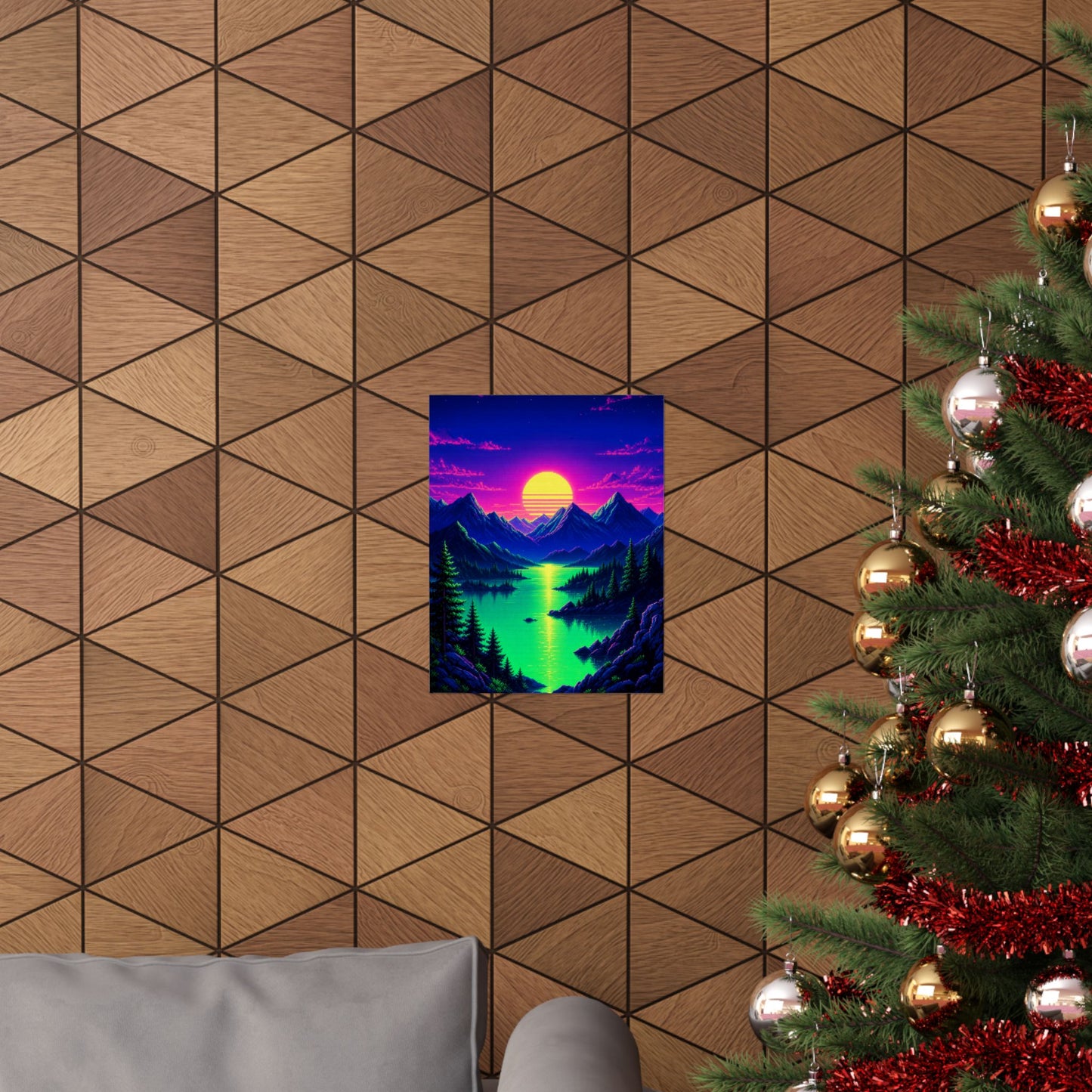 Synthwave Sunset With Mountains - Gaming Culture Art Print (Matte Poster)