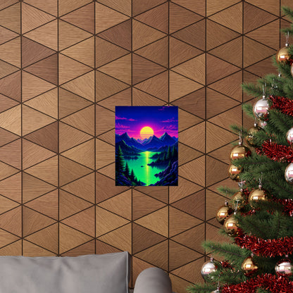 Synthwave Sunset With Mountains - Gaming Culture Art Print (Matte Poster)