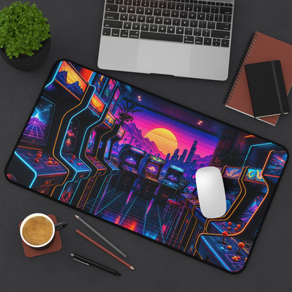 Neon Arcade With Multiple Cabinets - Gaming Culture Gaming Desk Mat