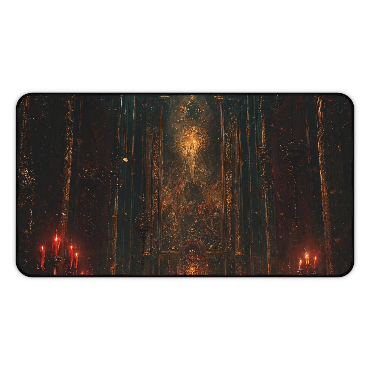 Dark Cathedral With Red Candles - Dark Fantasy Gaming Desk Mat