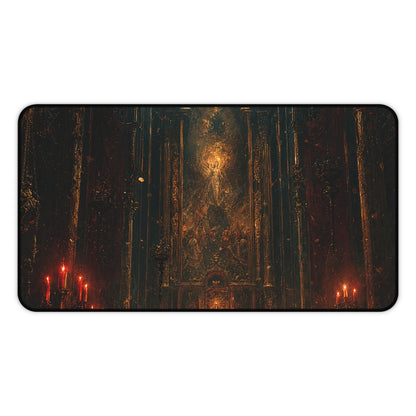 Dark Cathedral With Red Candles - Dark Fantasy Gaming Desk Mat