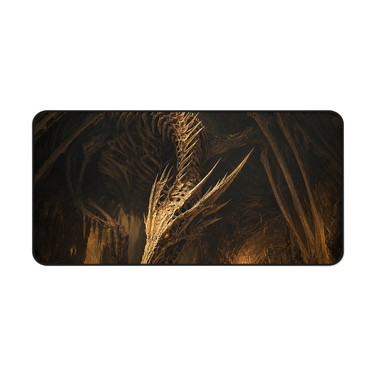 Bone Dragon In Cavern - Dark Fantasy Gaming Desk Mat