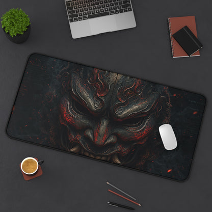 Oni Mask With Terminal Text Behind It - Sudoni Brand Gaming Desk Mat