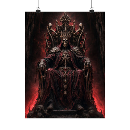Skeletal King On Throne Of Bones - Dark Fantasy Art Print (Matte Poster)