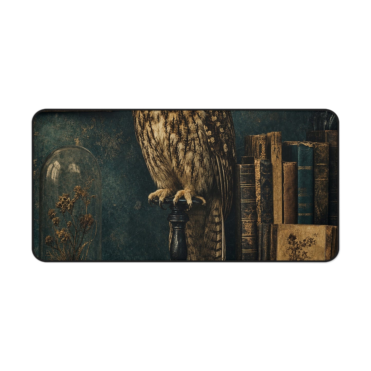 Taxidermy Owl On Bookshelf - Dark Academia Gaming Desk Mat