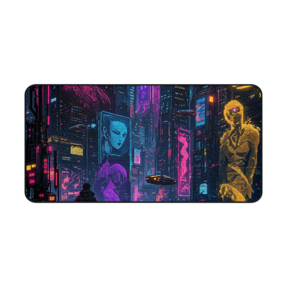 Cyberpunk City With Holographic Ads - Gaming Culture Gaming Desk Mat