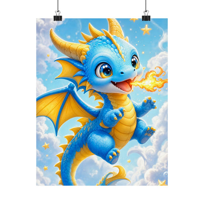 Chibi Dragon Breathing Tiny Fire - Kawaii Gaming Art Print (Matte Poster)