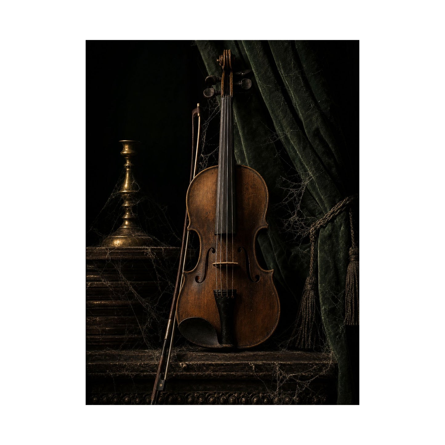 Violin On Dark Stage - Dark Academia Art Print (Matte Poster)