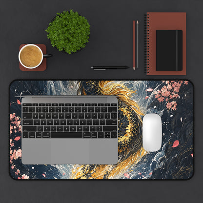 Koi Fish Swimming Upstream Becoming Dragon - Japanese Mythology Gaming Desk Mat