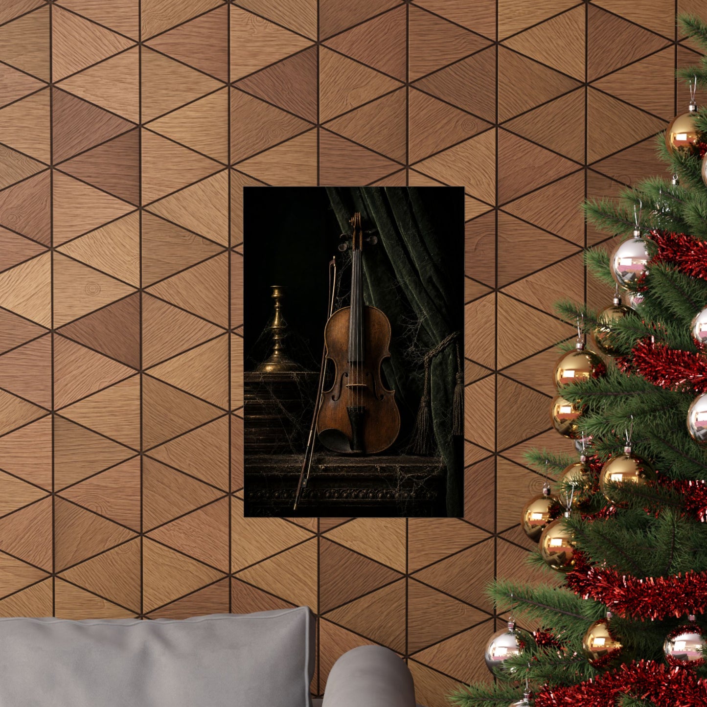 Violin On Dark Stage - Dark Academia Art Print (Matte Poster)
