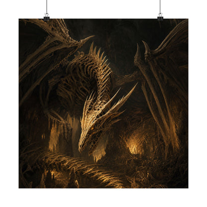 Bone Dragon In Cavern - Dark Fantasy Art Print (Matte Poster)