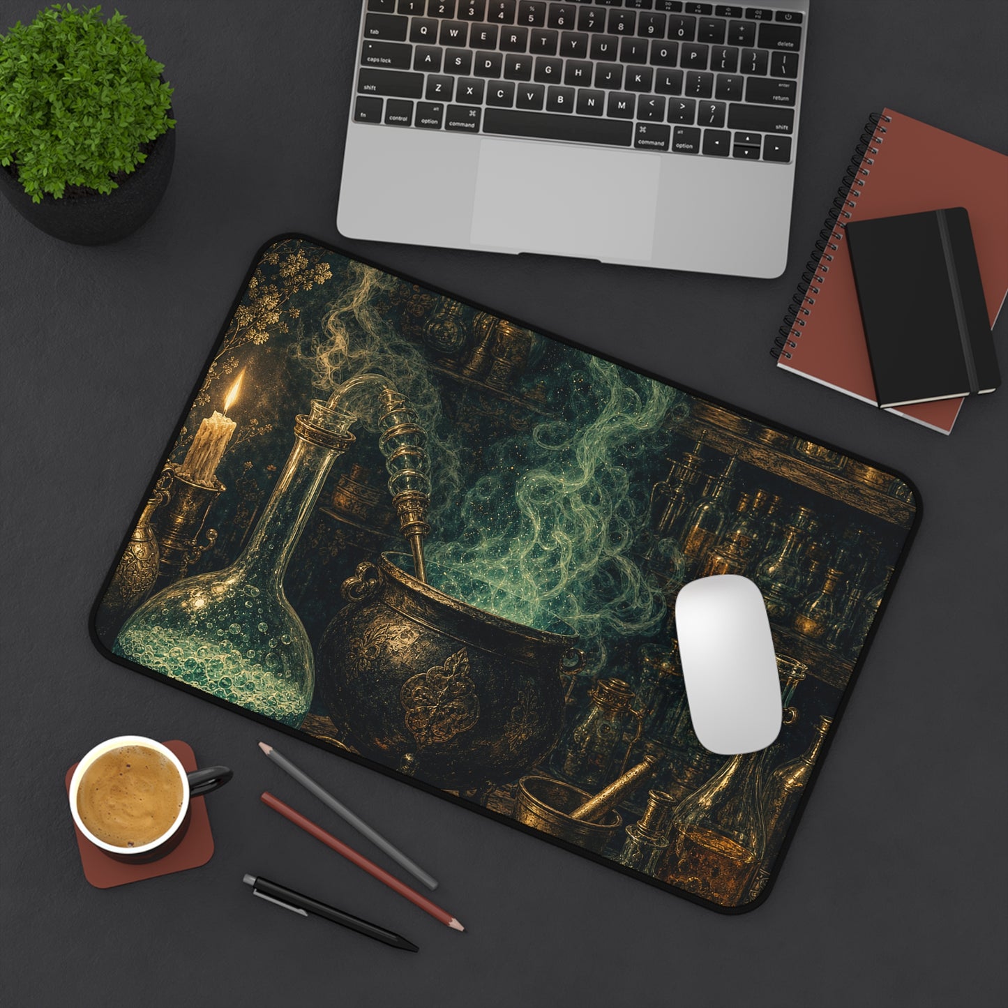 Alchemy Lab With Bubbling Potions - Dark Academia Gaming Desk Mat